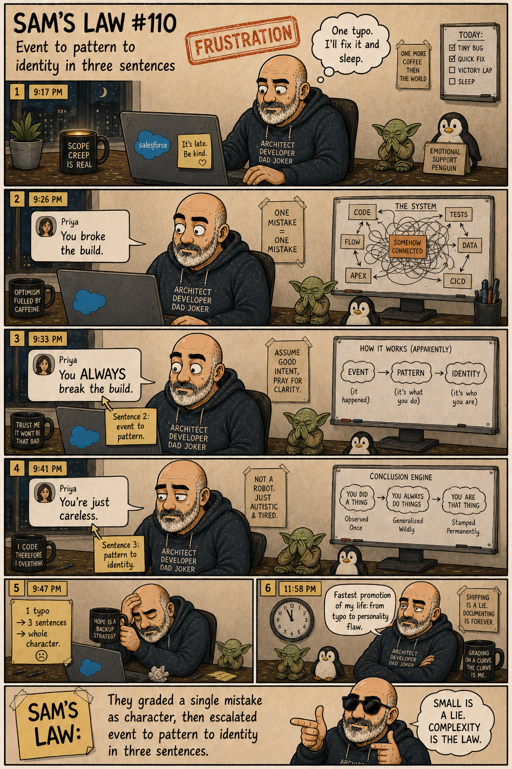 Sam's Law #110: Event to pattern to identity in three sentences