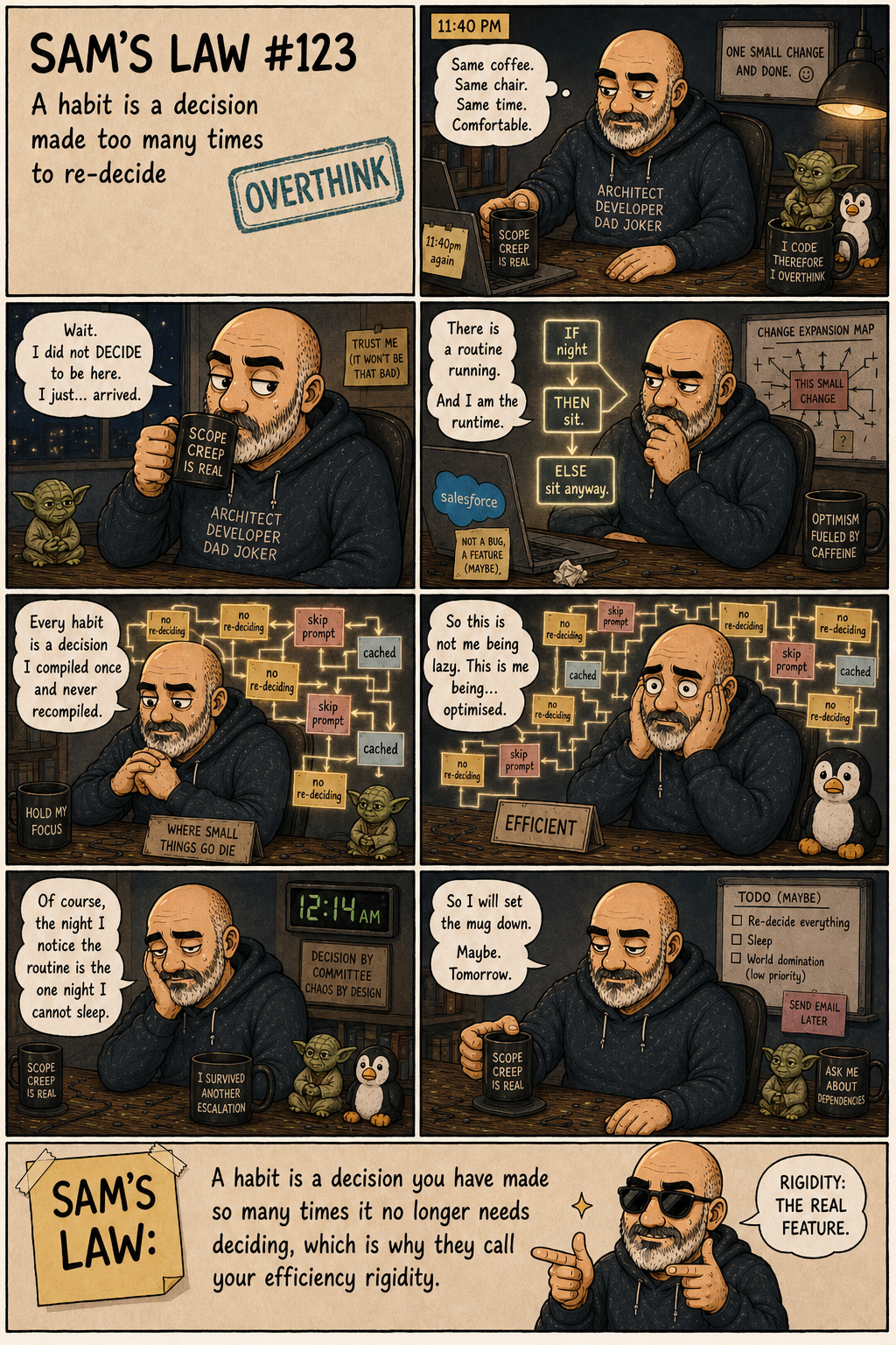 Sam's Law #123: A habit is a decision made too many times to re-decide