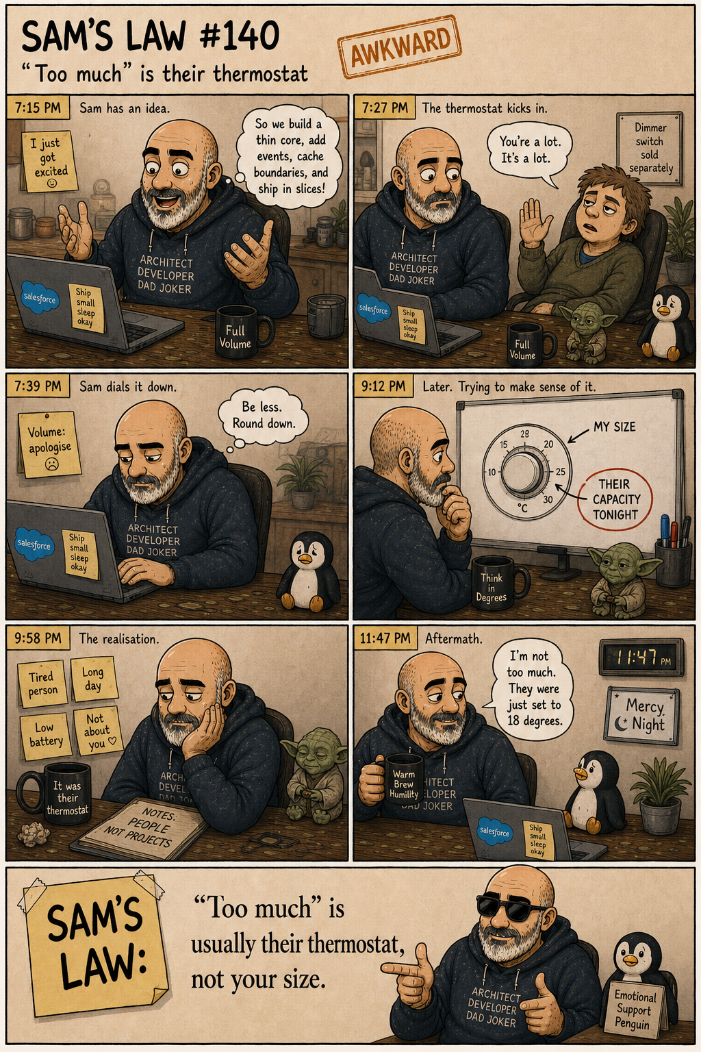 Sam's Law #140: "Too much" is their thermostat