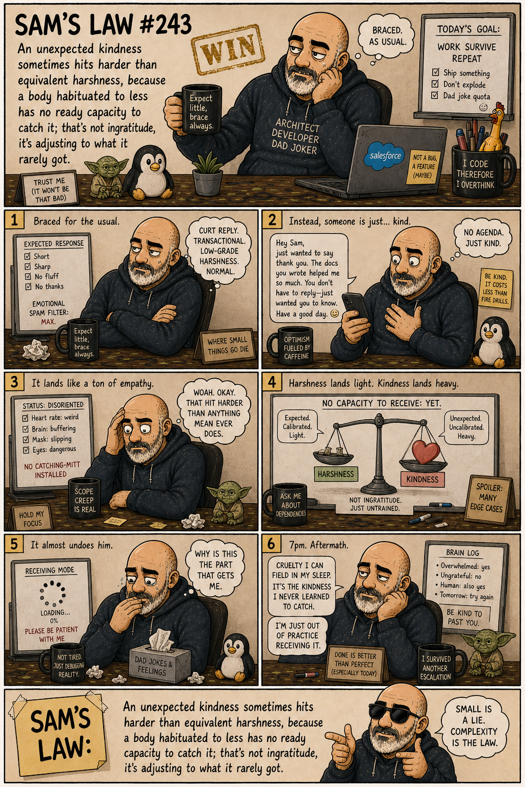 Sam's Law #243: Kindness lands harder than harshness