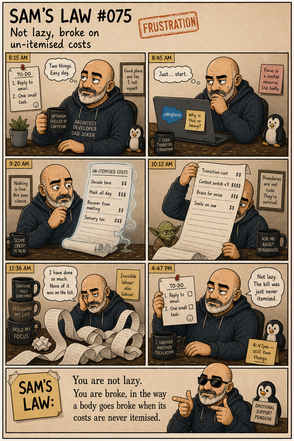 Sam's Law #075: Not lazy, broke on un-itemised costs