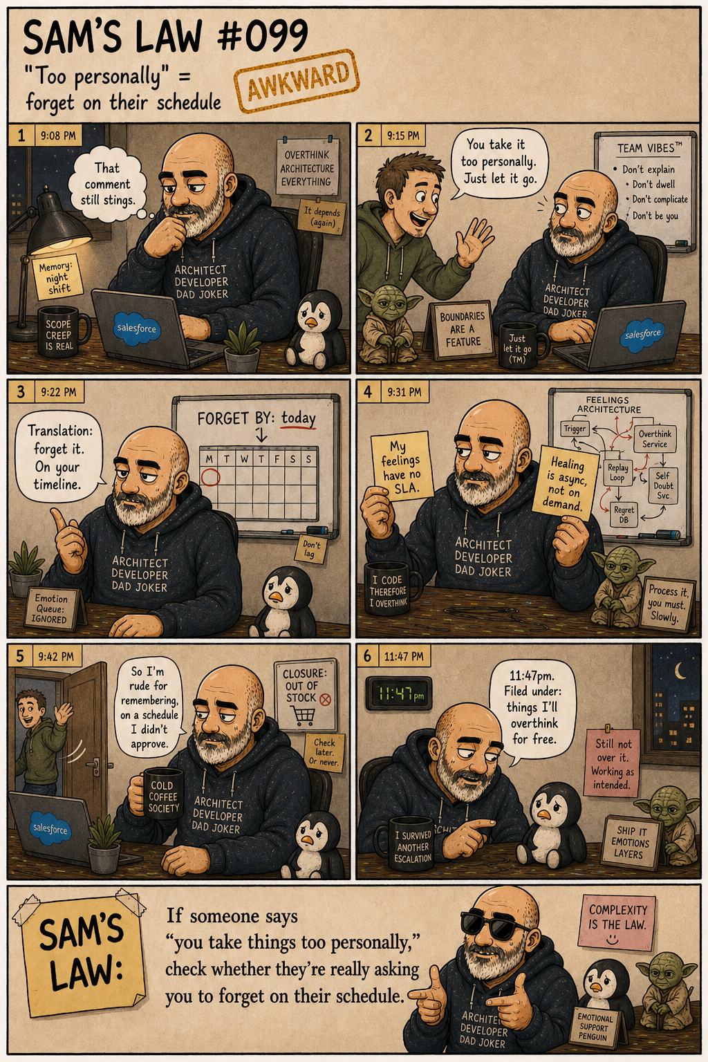 Sam's Law #099: "Too personally" = forget on their schedule